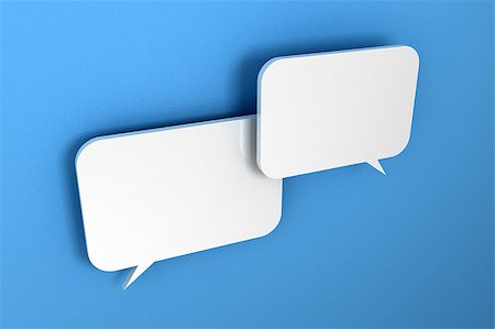 speech bubble with someone thinking - Two white speech bubbles over light blue, textured wall Stock Photo - Budget Royalty-Free & Subscription, Code: 400-05346044