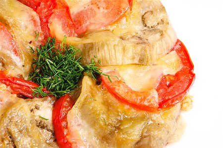 red pepper and garlic - Delicious eggplants with some cheese and tomato Stock Photo - Budget Royalty-Free & Subscription, Code: 400-05346934