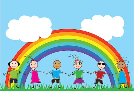 pictures of kids and friends playing at school - Vector illustration of funny children and rainbow Stock Photo - Budget Royalty-Free & Subscription, Code: 400-05347228