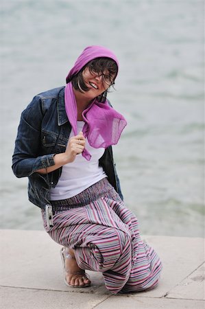 beautiful young woman on beach with scarf relax smile and have fun Stock Photo - Budget Royalty-Free & Subscription, Code: 400-05348626