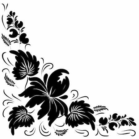 Black flowers on a white background - in the style of hand-painted. Basic elements are grouped. Stock Photo - Budget Royalty-Free & Subscription, Code: 400-05348951