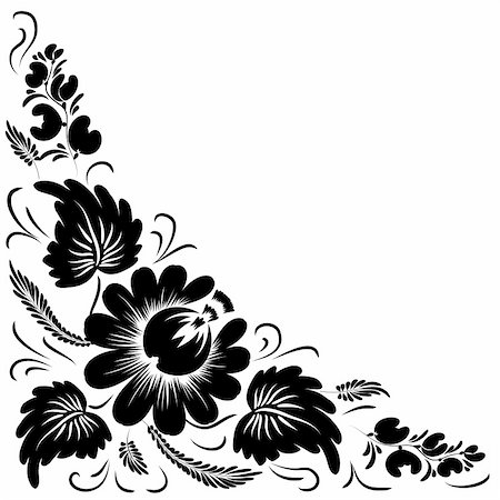 Black flowers on a white background - in the style of hand-painted. Basic elements are grouped. Stock Photo - Budget Royalty-Free & Subscription, Code: 400-05348952