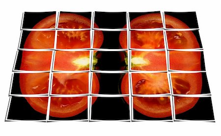 earth space poster background design - tomato on black background puzzle collage cut out composition over white Photographie de stock - Aubaine LD & Abonnement, Code: 400-05349564