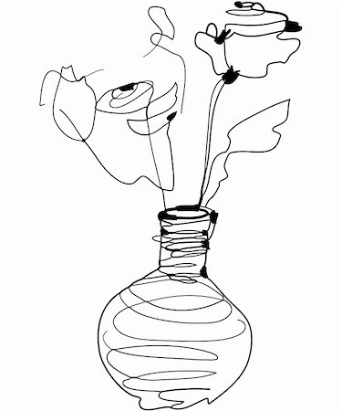 drawing of a beautiful flower - a sketch roses standing in a vase Stock Photo - Budget Royalty-Free & Subscription, Code: 400-05349787