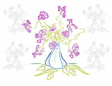simsearch:400-05338918,k - Illustration of bouquet from abstract flowers in vase Foto de stock - Super Valor sin royalties y Suscripción, Código: 400-05349838