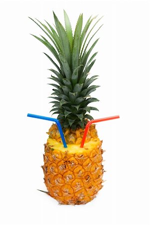 simsearch:400-04315300,k - ripe vivid pineapple with red and blue straw isolated over white background Foto de stock - Super Valor sin royalties y Suscripción, Código: 400-05349859