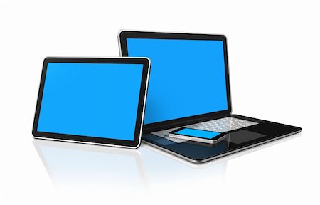 simsearch:693-06403524,k - 3D laptop, mobile phone and digital tablet pc computer - isolated on white with clipping path Stock Photo - Budget Royalty-Free & Subscription, Code: 400-05349877