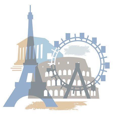 prater - Collage of Famous European buildings, vector illustration. Stock Photo - Budget Royalty-Free & Subscription, Code: 400-05340037