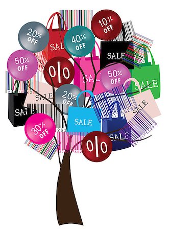 Vector illustration of a sale tree with bar codes and shopping bags Stock Photo - Budget Royalty-Free & Subscription, Code: 400-05340233