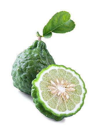 simsearch:400-04395073,k - Fresh kaffir lime with leaf isolated on white background Stock Photo - Budget Royalty-Free & Subscription, Code: 400-05340733