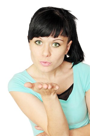 young beautiful dark-haired person sends the air kiss Stockbilder - Microstock & Abonnement, Bildnummer: 400-05340931