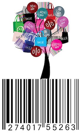 simsearch:400-05341250,k - Vector illustration of sale tree with bar code Stock Photo - Budget Royalty-Free & Subscription, Code: 400-05341249