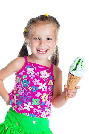 funny freezing cold photos - cute little girl eating ice cream on a white background Stock Photo - Budget Royalty-Free & Subscription, Code: 400-05342095