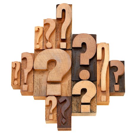puntuación - decision making or brainstorming concept - a collection of question marks - vintage wood letterpress printing blocks Foto de stock - Super Valor sin royalties y Suscripción, Código: 400-05342158