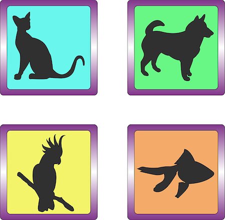 Set of pet icons: cat, dog, parrot and fish Photographie de stock - Aubaine LD & Abonnement, Code: 400-05342541