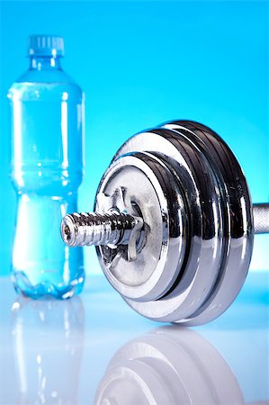simsearch:400-04329882,k - Dumbbell and bottle water Stock Photo - Budget Royalty-Free & Subscription, Code: 400-05342676