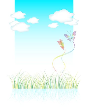 simsearch:400-05913273,k - Grass, clouds and butterflies, there is a place for your text, vector illustration, eps10 Fotografie stock - Microstock e Abbonamento, Codice: 400-05343023