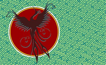 fire tail illustration - Black phoenix bird silhouette over maze textured background. Stock Photo - Budget Royalty-Free & Subscription, Code: 400-05343081
