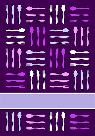 simsearch:400-05877482,k - Food, restaurant, menu design with cutlery silhouette over violet background. Cold colors. Suitable as invitation dinner card. Vector avaliable Stock Photo - Budget Royalty-Free & Subscription, Code: 400-05343082