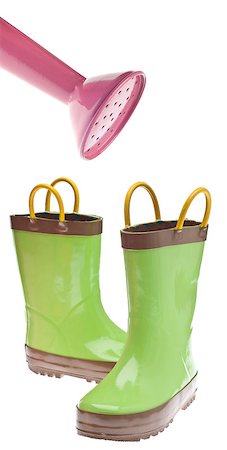Green Gardening Boots with Watering Can Nozzle Isolated on White with a Clipping Path. Stock Photo - Budget Royalty-Free & Subscription, Code: 400-05343275