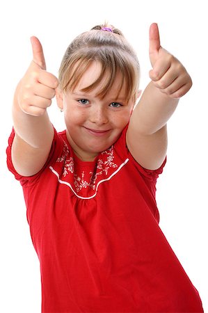 simsearch:400-05895521,k - Portrait of pre-teen girl performing the thumbs up gesture isolated on white background Stock Photo - Budget Royalty-Free & Subscription, Code: 400-05343425