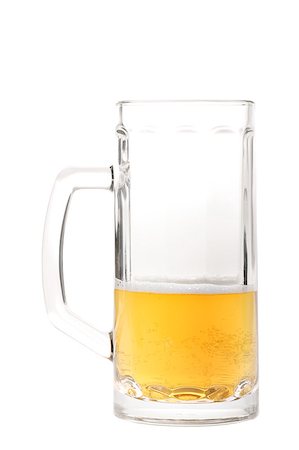 empty beer - Glass half full of delicious golden beer with a big handle isolated on white Stock Photo - Budget Royalty-Free & Subscription, Code: 400-05343448