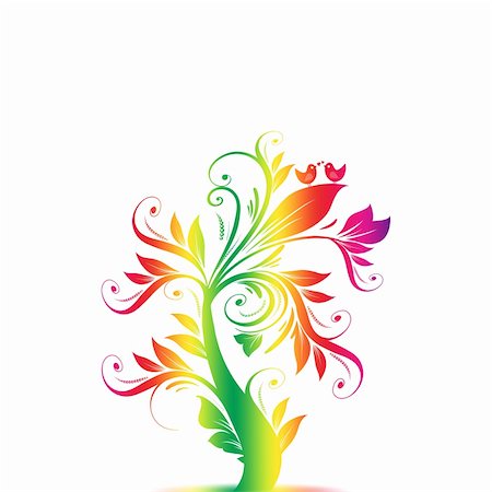simsearch:400-05925443,k - Colorful abstract art tree with hearts and birds Stock Photo - Budget Royalty-Free & Subscription, Code: 400-05354252