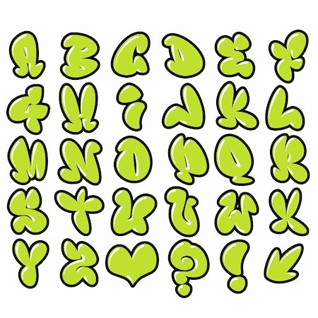 funny green bubble font graffiti alphabet Photographie de stock - Aubaine LD & Abonnement, Code: 400-05354368