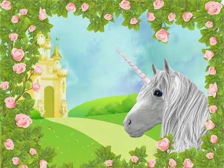 simsearch:400-04284665,k - Illustration of unicorn in frame of roses Stock Photo - Budget Royalty-Free & Subscription, Code: 400-05354462