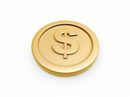 dollar symbol gold coin isolated on white background Stock Photo - Budget Royalty-Free & Subscription, Code: 400-05354479
