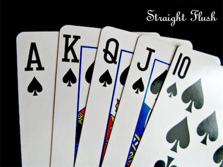 simsearch:400-03949924,k - spade straight flush isolated on black background Stock Photo - Budget Royalty-Free & Subscription, Code: 400-05354483