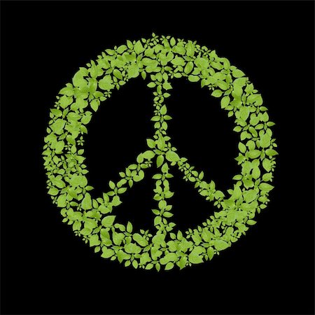 Green plant peace symbol on black. Stockbilder - Microstock & Abonnement, Bildnummer: 400-05355189
