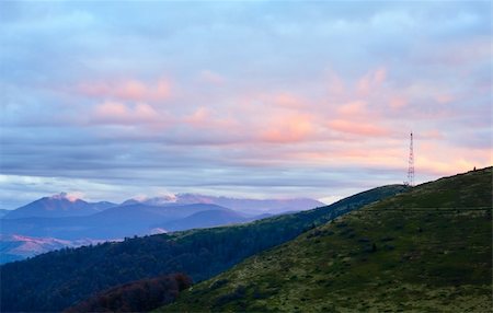 simsearch:400-05291390,k - Autumn evening plateau landscape with lust golden-pink sunlight on mountains and evening glow in sky Stock Photo - Budget Royalty-Free & Subscription, Code: 400-05355980