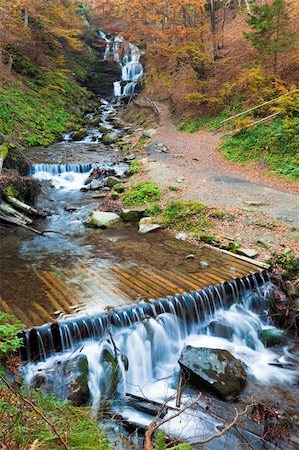 simsearch:400-05258981,k - Waterfalls on Rocky Stream, Running Through Autumn Mountain Forest Stock Photo - Budget Royalty-Free & Subscription, Code: 400-05355994