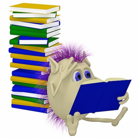simsearch:400-04925223,k - 3D puppet sitting before big pile of books Stock Photo - Budget Royalty-Free & Subscription, Code: 400-05356540