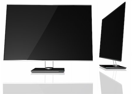 Front and side view of a thin led TV isolated on white with reflection Foto de stock - Super Valor sin royalties y Suscripción, Código: 400-05356961