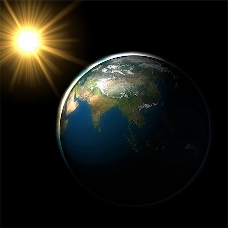 Sun Sunlight in space on blue earth Foto de stock - Super Valor sin royalties y Suscripción, Código: 400-05356962