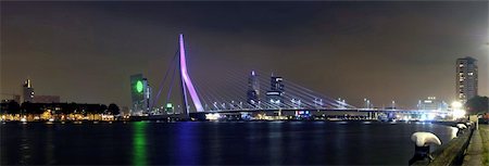 simsearch:400-05358650,k - The Erasmus Bridge and the Rotterdam skyline at night; a panoramic image, stitched together fom 22 images. Stock Photo - Budget Royalty-Free & Subscription, Code: 400-05358161