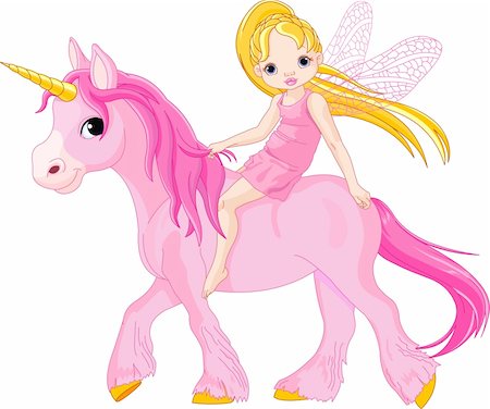 dazdraperma (artist) - Cute little fairy riding on a unicorn Foto de stock - Super Valor sin royalties y Suscripción, Código: 400-05358414