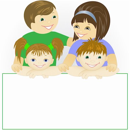 family cartoons face - happy family of four people holding a large poster Stock Photo - Budget Royalty-Free & Subscription, Code: 400-05358470