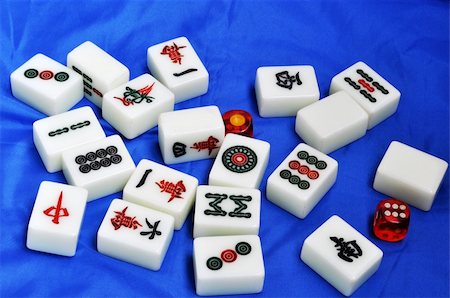 dice board games - Chinese mahjong tiles on a blue background Stock Photo - Budget Royalty-Free & Subscription, Code: 400-05358580