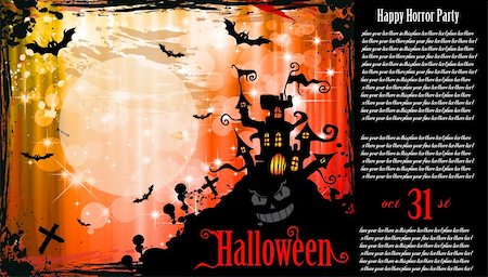 simsearch:400-05307344,k - Suggestive Halloween Party Flyer for Entertainment Night Event with a lot of space for your text.and an horror caslte in the background Stock Photo - Budget Royalty-Free & Subscription, Code: 400-05358915