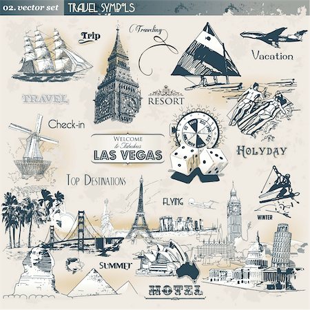 Set of different vintage travel symbols Stock Photo - Budget Royalty-Free & Subscription, Code: 400-05359008