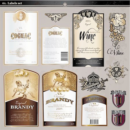 Set of labels and designed elements for wine and spirits Fotografie stock - Microstock e Abbonamento, Codice: 400-05359011