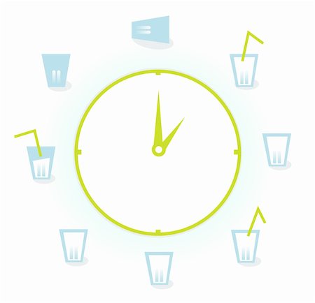 Drink! Vector Illustration of a clock with 9 Glasses of fresh water drinks for health! Stock Photo - Budget Royalty-Free & Subscription, Code: 400-05359396