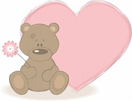 sad child toy - Brown tedy bear and big heart on the background. Vector Illustration. Stock Photo - Budget Royalty-Free & Subscription, Code: 400-05359804