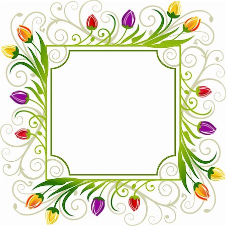 simsearch:400-04298096,k - Colorful tulips spring  frame on white, full scalable vector graphic with space for your text Foto de stock - Super Valor sin royalties y Suscripción, Código: 400-05359870