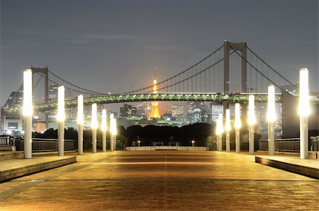 Rainbow Bridge in Tokyo without it's signature lighting due to energy conservation efforts in the wake of the Nuclear crisis. Stock Photo - Budget Royalty-Free & Subscription, Code: 400-05350147