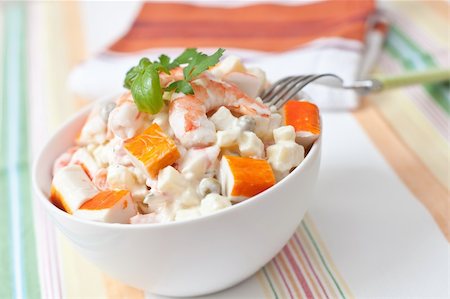 surimi and prawn salad with potato and sauce Stock Photo - Budget Royalty-Free & Subscription, Code: 400-05350226