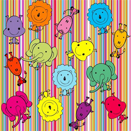 doodle hippopotamus - Colored background with doodle jungle animals Stock Photo - Budget Royalty-Free & Subscription, Code: 400-05350881